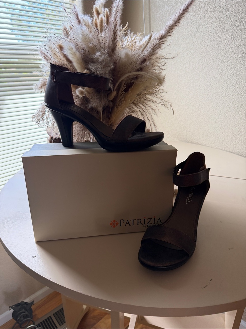 Patrizia Brown Ankle-Strap Block Heel Sandals
